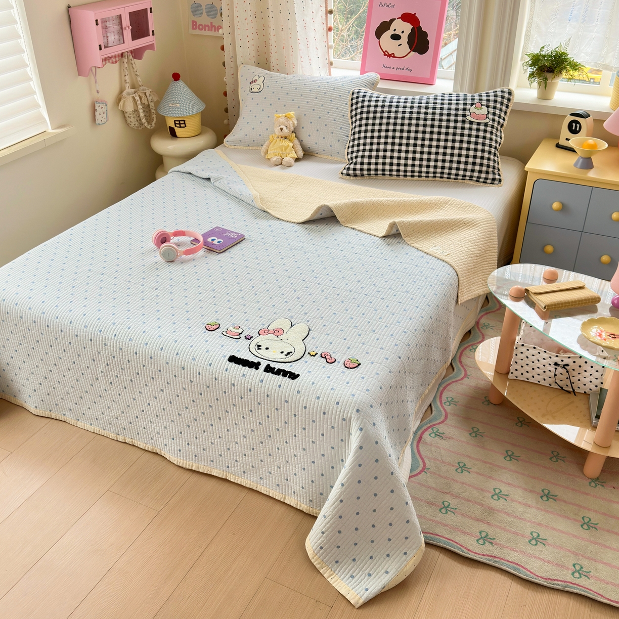 91家纺网 家纺一手货源 找家纺 （总）女子家纺 2026新款双面纯棉水洗两用毛巾绣床盖四件套-第一波