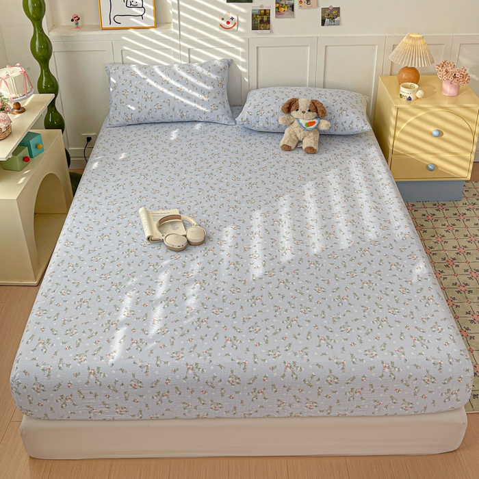 91家纺网 家纺一手货源 找家纺 小桃姐家纺 2025新款超柔印花云感泡芙双层纱床笠单件床笠二三件套 花影兰