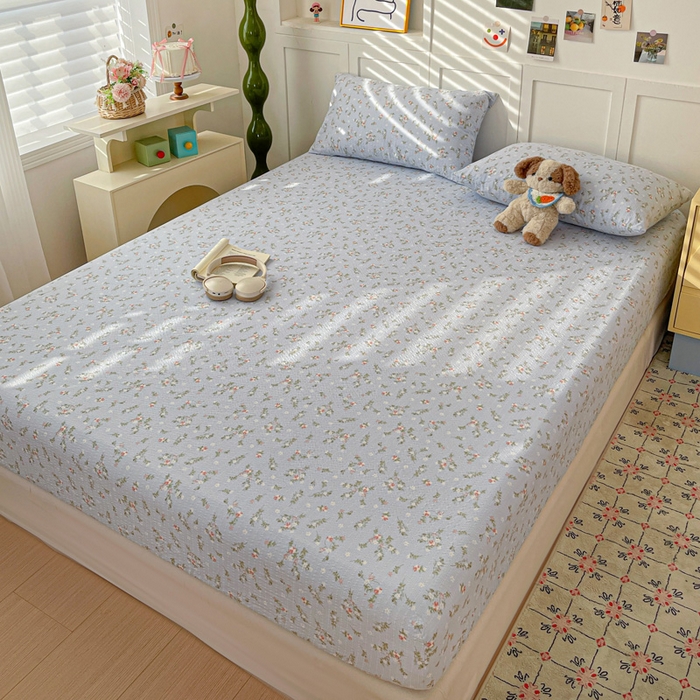 91家纺网 家纺一手货源 找家纺 小桃姐家纺 2025新款超柔印花云感泡芙双层纱床笠单件床笠二三件套 花影兰