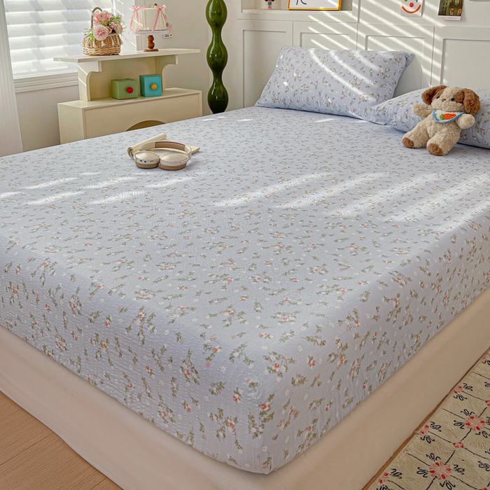 91家纺网 家纺一手货源 找家纺 小桃姐家纺 2025新款超柔印花云感泡芙双层纱床笠单件床笠二三件套 花影兰