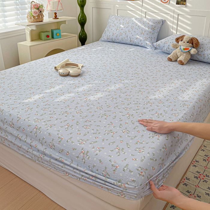 91家纺网 家纺一手货源 找家纺 小桃姐家纺 2025新款超柔印花云感泡芙双层纱床笠单件床笠二三件套 花影兰