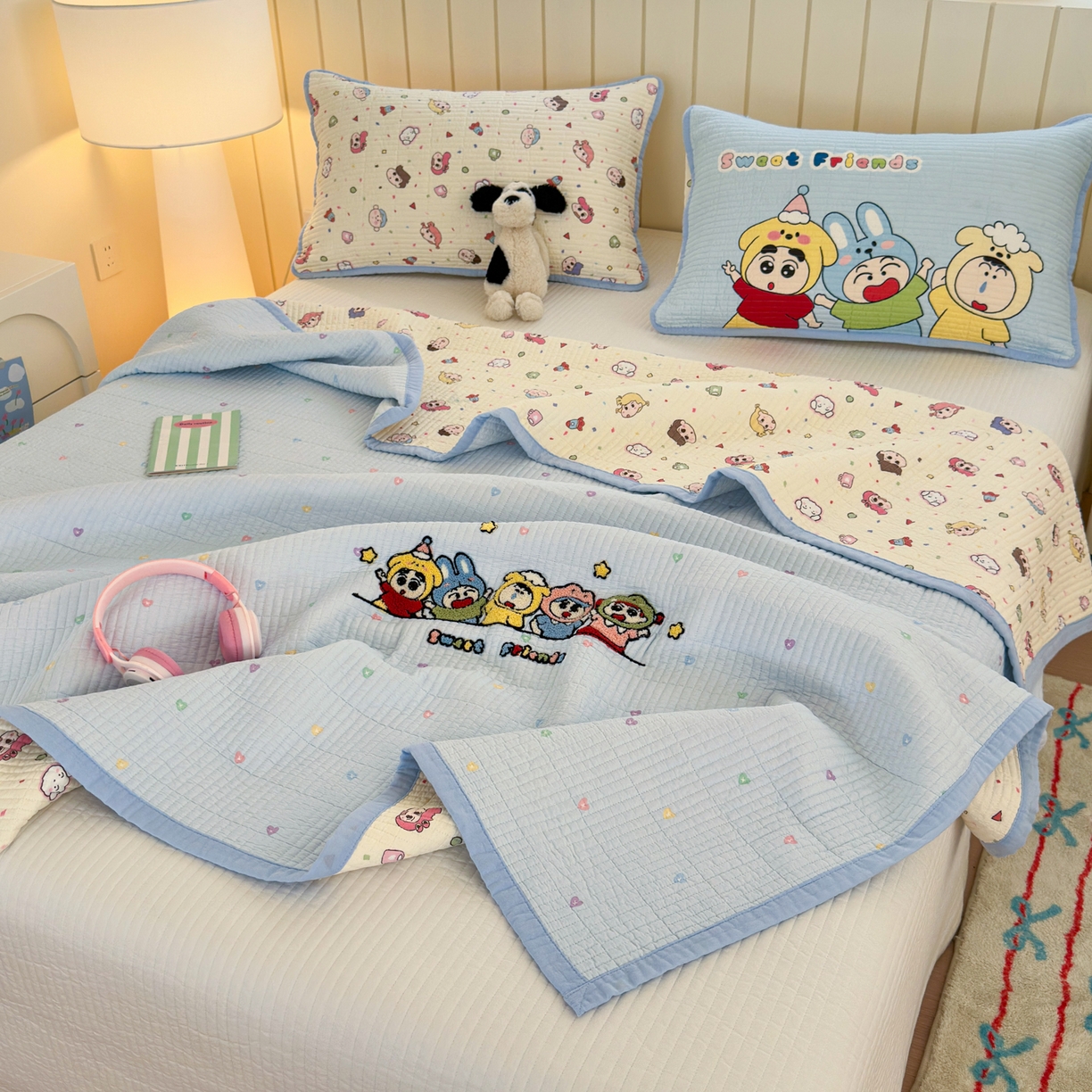 91家纺网 家纺一手货源 找家纺 女子家纺 2026新款双面纯棉水洗两用毛巾绣床盖四件套-第一波 床盖款-糖果乐园