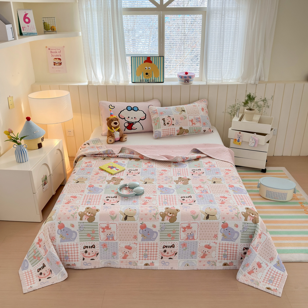 91家纺网 家纺一手货源 找家纺 女子家纺 2026新款双面纯棉水洗两用毛巾绣床盖四件套-第一波 床盖款-拼图乐园