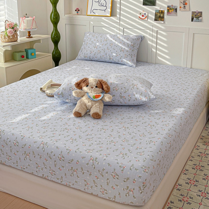 91家纺网 家纺一手货源 找家纺 小桃姐家纺 2025新款超柔印花云感泡芙双层纱床笠单件床笠二三件套 花影兰