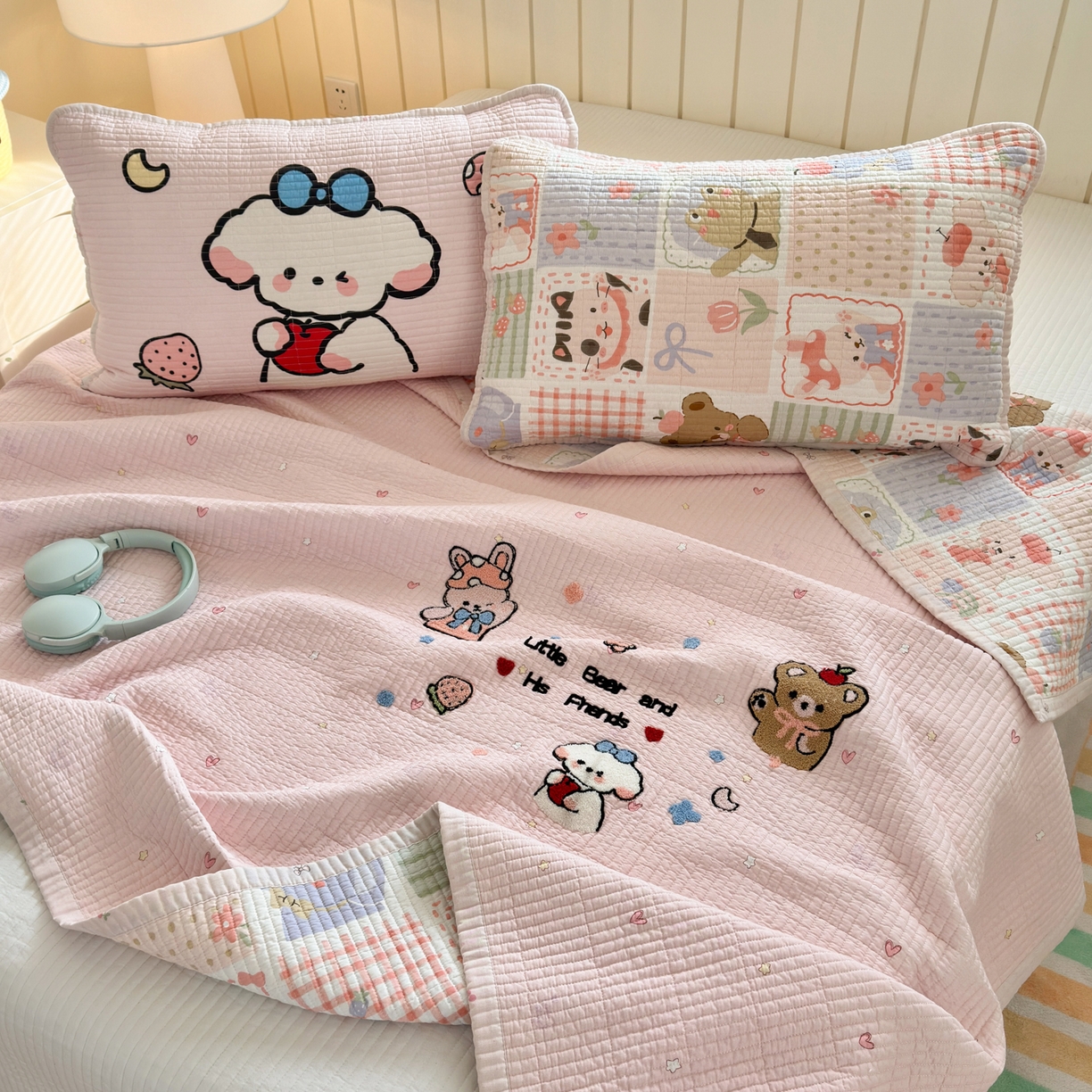 91家纺网 家纺一手货源 找家纺 女子家纺 2026新款双面纯棉水洗两用毛巾绣床盖四件套-第一波 床盖款-拼图乐园