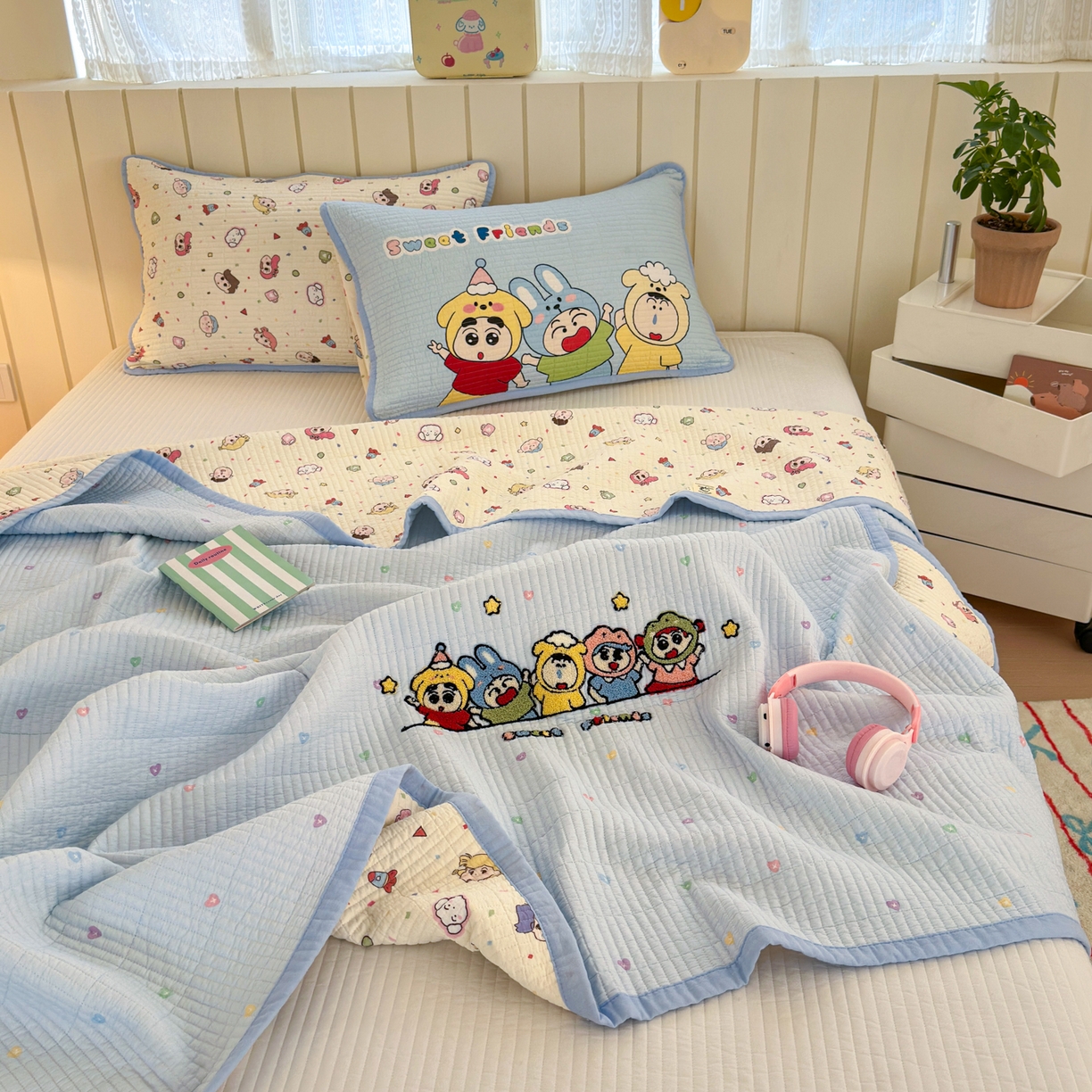 91家纺网 家纺一手货源 找家纺 女子家纺 2026新款双面纯棉水洗两用毛巾绣床盖四件套-第一波 床盖款-糖果乐园