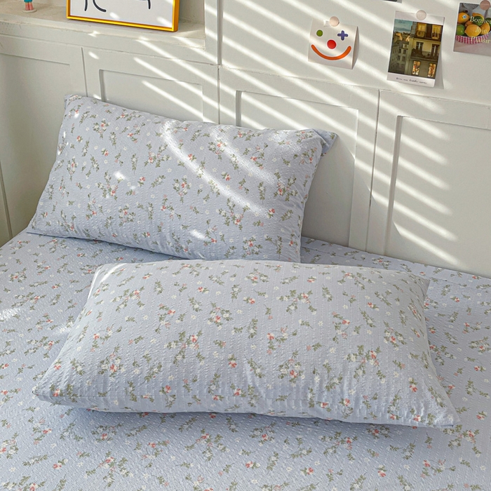 91家纺网 家纺一手货源 找家纺 小桃姐家纺 2025新款超柔印花云感泡芙双层纱床笠单件床笠二三件套 花影兰