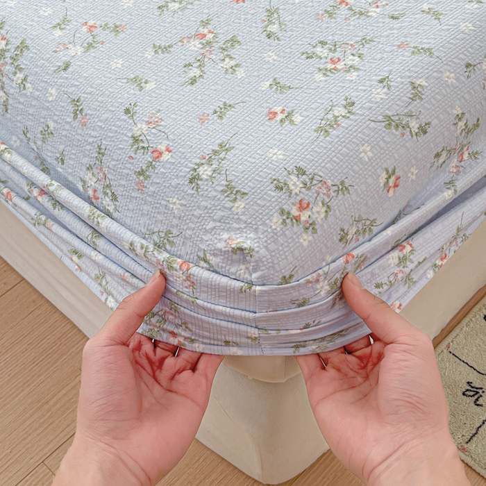 91家纺网 家纺一手货源 找家纺 小桃姐家纺 2025新款超柔印花云感泡芙双层纱床笠单件床笠二三件套 花影兰