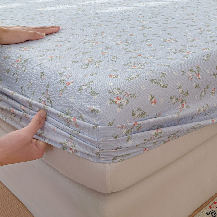 91家纺网 家纺一手货源 找家纺 小桃姐家纺 2025新款超柔印花云感泡芙双层纱床笠单件床笠二三件套 花影兰