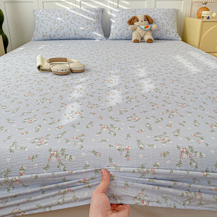 91家纺网 家纺一手货源 找家纺 小桃姐家纺 2025新款超柔印花云感泡芙双层纱床笠单件床笠二三件套 花影兰