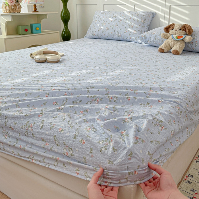 91家纺网 家纺一手货源 找家纺 小桃姐家纺 2025新款超柔印花云感泡芙双层纱床笠单件床笠二三件套 花影兰