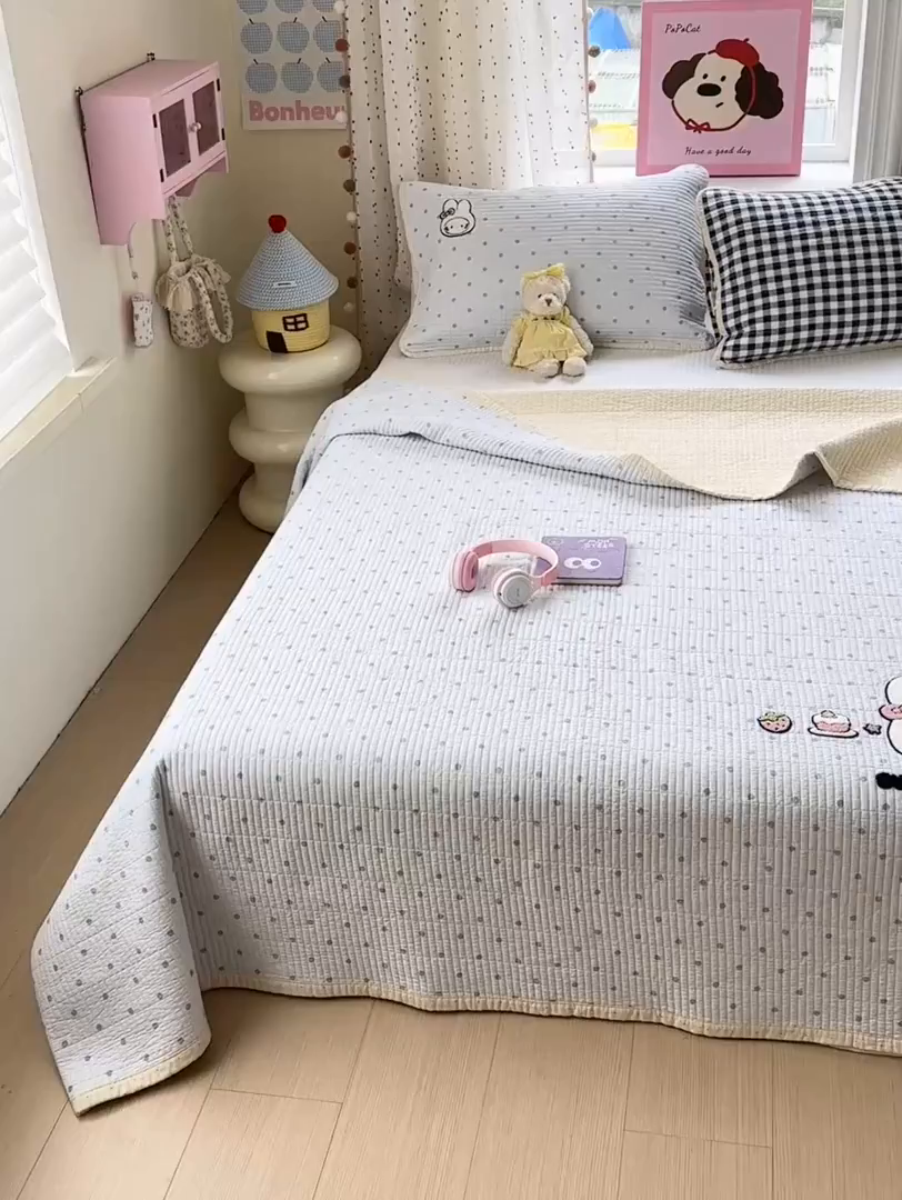 91家纺网 家纺一手货源 找家纺 （总）女子家纺 2026新款双面纯棉水洗两用毛巾绣床盖四件套-第一波