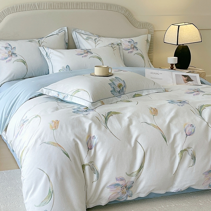 91家纺网 家纺一手货源 找家纺 梧桐树 2026新款高支密全棉纯棉印花四件套 A49清雅兰