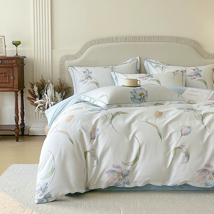 91家纺网 家纺一手货源 找家纺 梧桐树 2026新款高支密全棉纯棉印花四件套 A49清雅兰