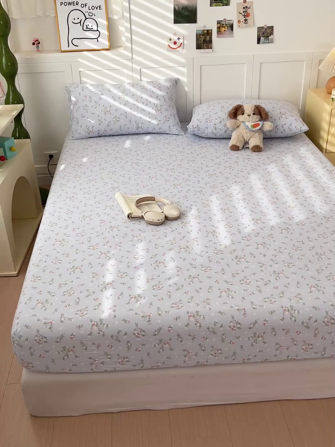 91家纺网 家纺一手货源 找家纺 小桃姐家纺 2025新款超柔印花云感泡芙双层纱床笠单件床笠二三件套 花影兰