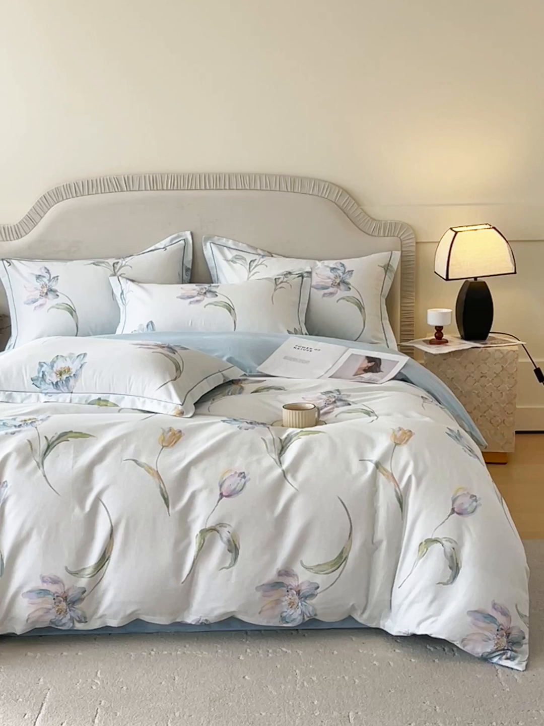 91家纺网 家纺一手货源 找家纺 梧桐树 2026新款高支密全棉纯棉印花四件套 A49清雅兰