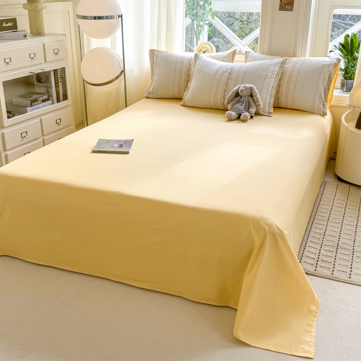 91家纺网 家纺一手货源 找家纺 灰鲸 2026新款A类全棉纯棉色织提花四件套 费尔岛小马-黄