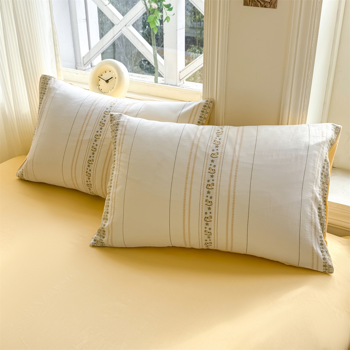 91家纺网 家纺一手货源 找家纺 灰鲸 2026新款A类全棉纯棉色织提花四件套 费尔岛小马-黄