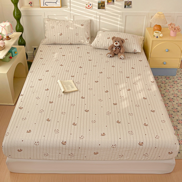 91家纺网 家纺一手货源 找家纺 小桃姐家纺 2025新款超柔印花云感泡芙双层纱床笠单件床笠二三件套 快乐小马