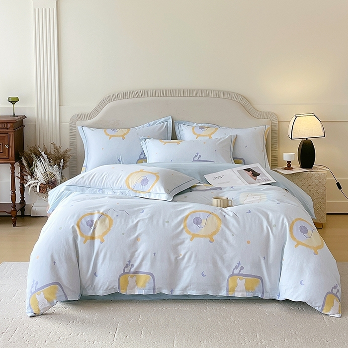 梧桐树 2026新款高支密全棉纯棉印花四件套 A601机器猫 兰