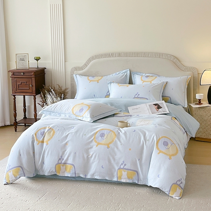 91家纺网 家纺一手货源 找家纺 梧桐树 2026新款高支密全棉纯棉印花四件套 A601机器猫 兰