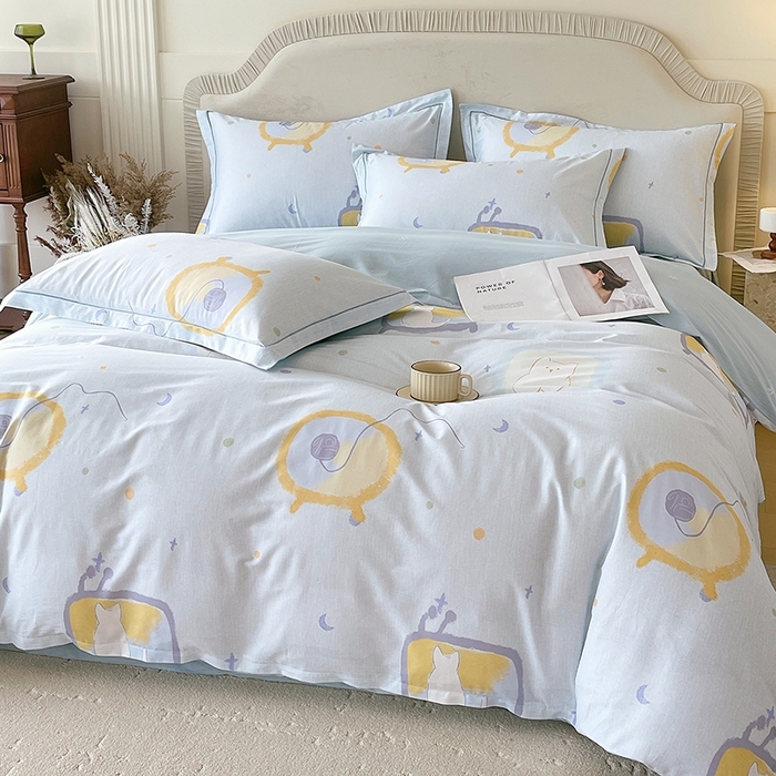 91家纺网 家纺一手货源 找家纺 梧桐树 2026新款高支密全棉纯棉印花四件套 A601机器猫 兰