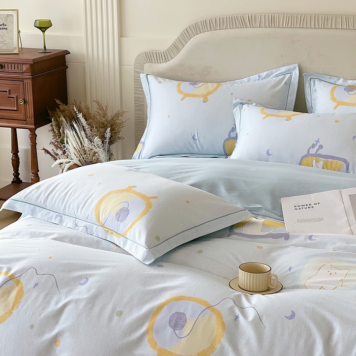 91家纺网 家纺一手货源 找家纺 梧桐树 2026新款高支密全棉纯棉印花四件套 A601机器猫 兰