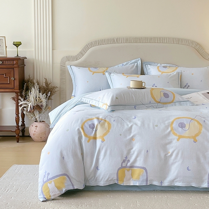 91家纺网 家纺一手货源 找家纺 梧桐树 2026新款高支密全棉纯棉印花四件套 A601机器猫 兰