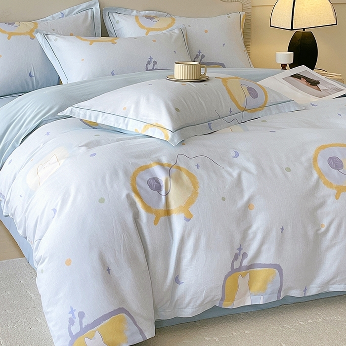 91家纺网 家纺一手货源 找家纺 梧桐树 2026新款高支密全棉纯棉印花四件套 A601机器猫 兰