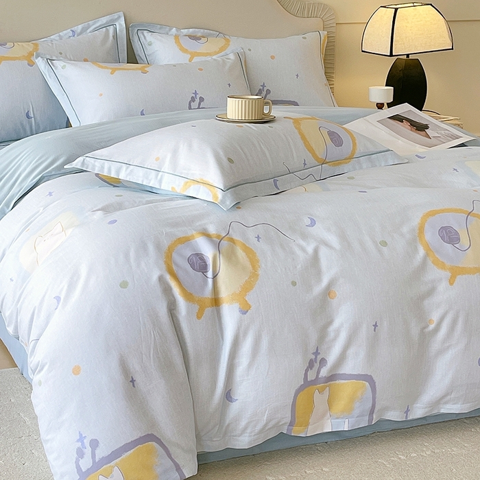 91家纺网 家纺一手货源 找家纺 梧桐树 2026新款高支密全棉纯棉印花四件套 A601机器猫 兰