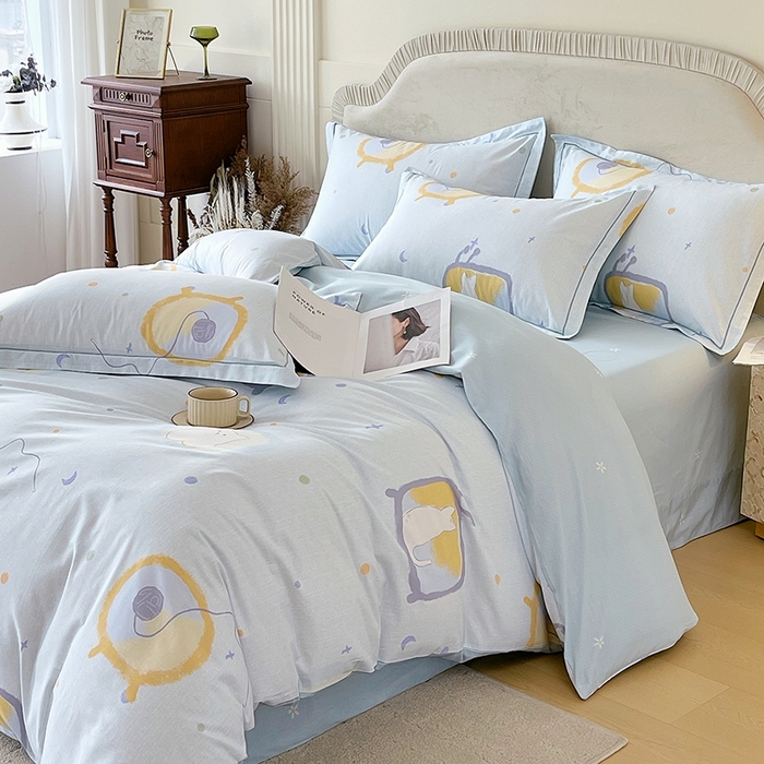 91家纺网 家纺一手货源 找家纺 梧桐树 2026新款高支密全棉纯棉印花四件套 A601机器猫 兰