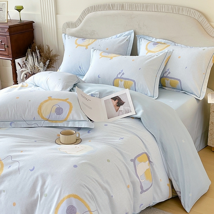 91家纺网 家纺一手货源 找家纺 梧桐树 2026新款高支密全棉纯棉印花四件套 A601机器猫 兰