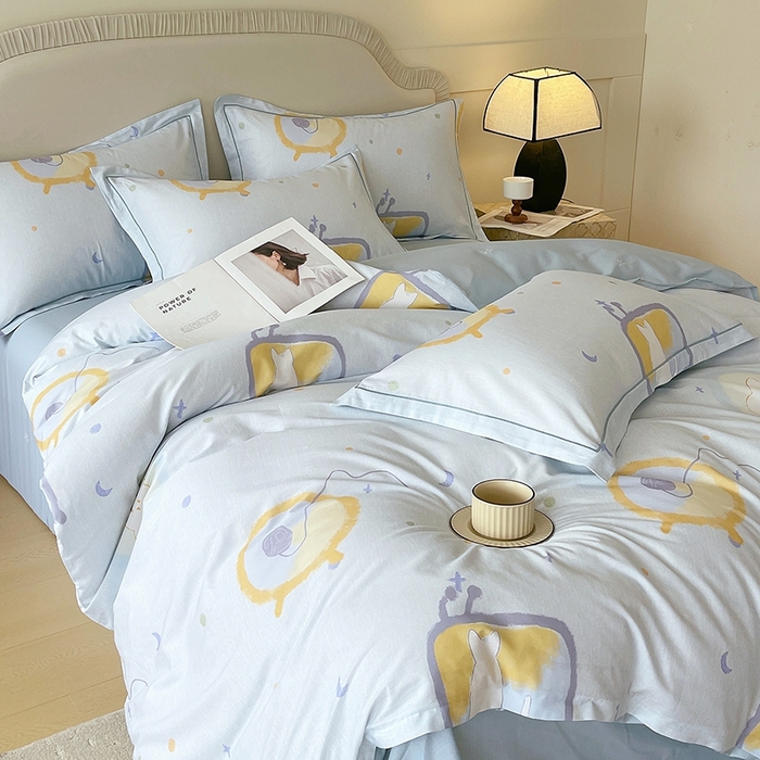 91家纺网 家纺一手货源 找家纺 梧桐树 2026新款高支密全棉纯棉印花四件套 A601机器猫 兰