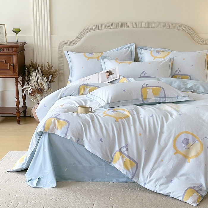 91家纺网 家纺一手货源 找家纺 梧桐树 2026新款高支密全棉纯棉印花四件套 A601机器猫 兰