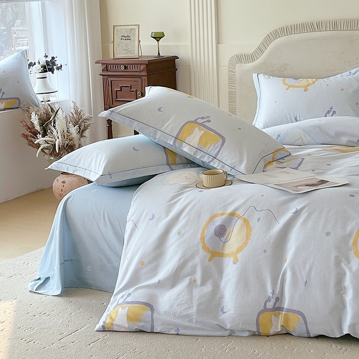 91家纺网 家纺一手货源 找家纺 梧桐树 2026新款高支密全棉纯棉印花四件套 A601机器猫 兰