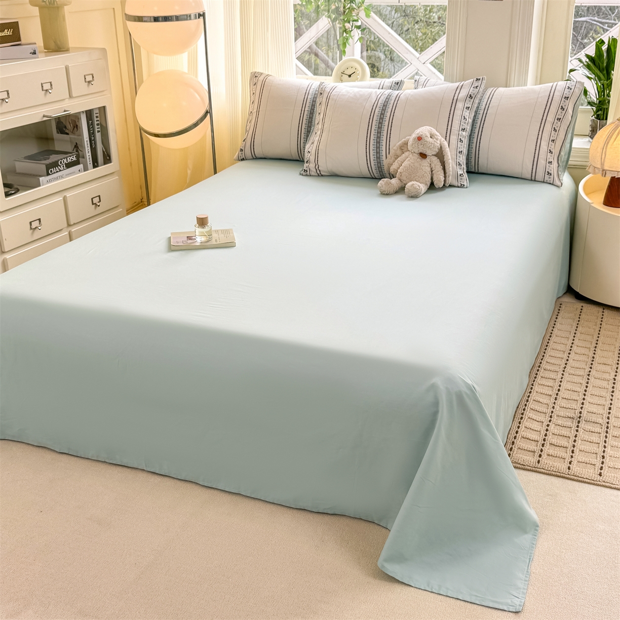 91家纺网 家纺一手货源 找家纺 灰鲸 2026新款A类全棉纯棉色织提花四件套 费尔岛小马-蓝