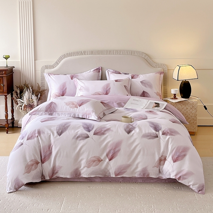 梧桐树 2026新款高支密全棉纯棉印花四件套 A602风之羽紫