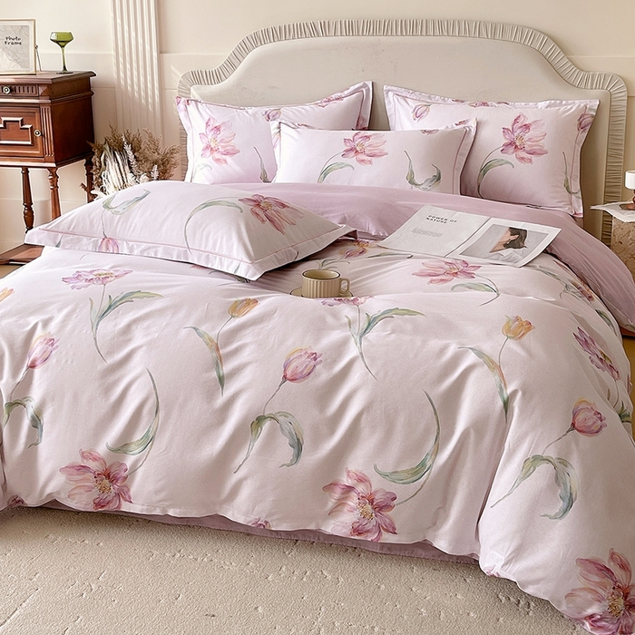 91家纺网 家纺一手货源 找家纺 梧桐树 2026新款高支密全棉纯棉印花四件套 A603清雅 紫