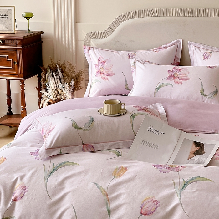 91家纺网 家纺一手货源 找家纺 梧桐树 2026新款高支密全棉纯棉印花四件套 A603清雅 紫