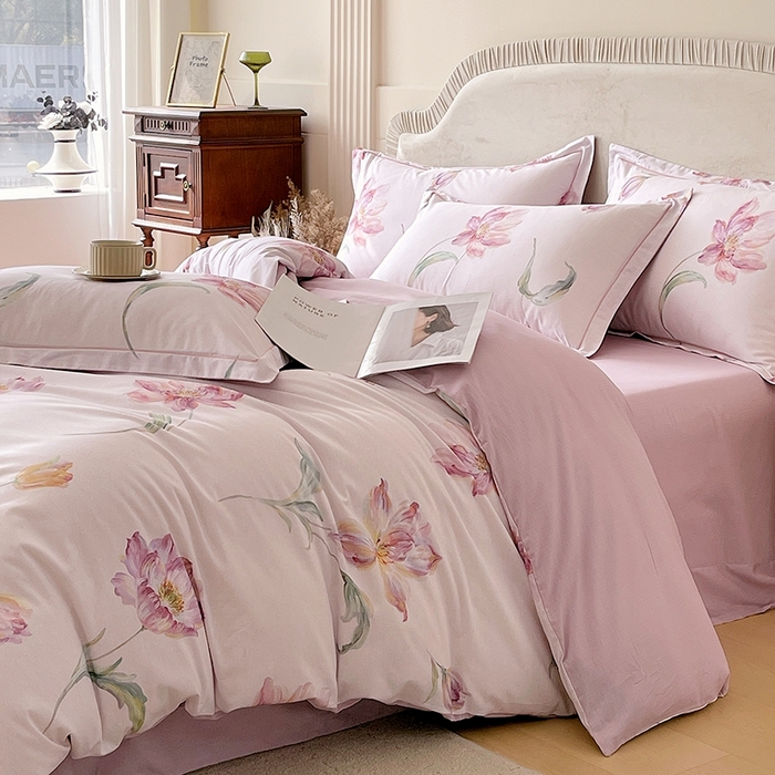 91家纺网 家纺一手货源 找家纺 梧桐树 2026新款高支密全棉纯棉印花四件套 A603清雅 紫