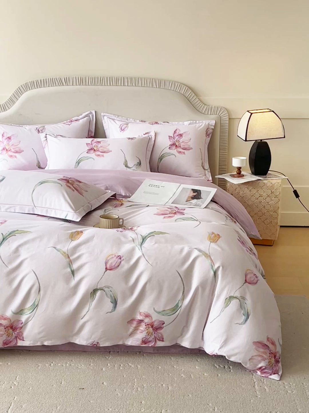 91家纺网 家纺一手货源 找家纺 梧桐树 2026新款高支密全棉纯棉印花四件套 A603清雅 紫