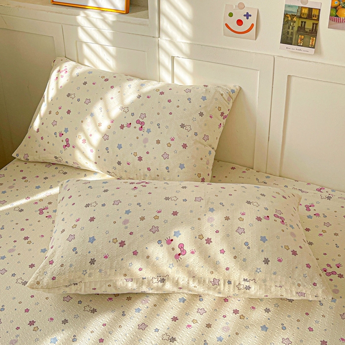 91家纺网 家纺一手货源 找家纺 小桃姐家纺 2025新款超柔印花云感泡芙双层纱床笠单件床笠二三件套 喵星空