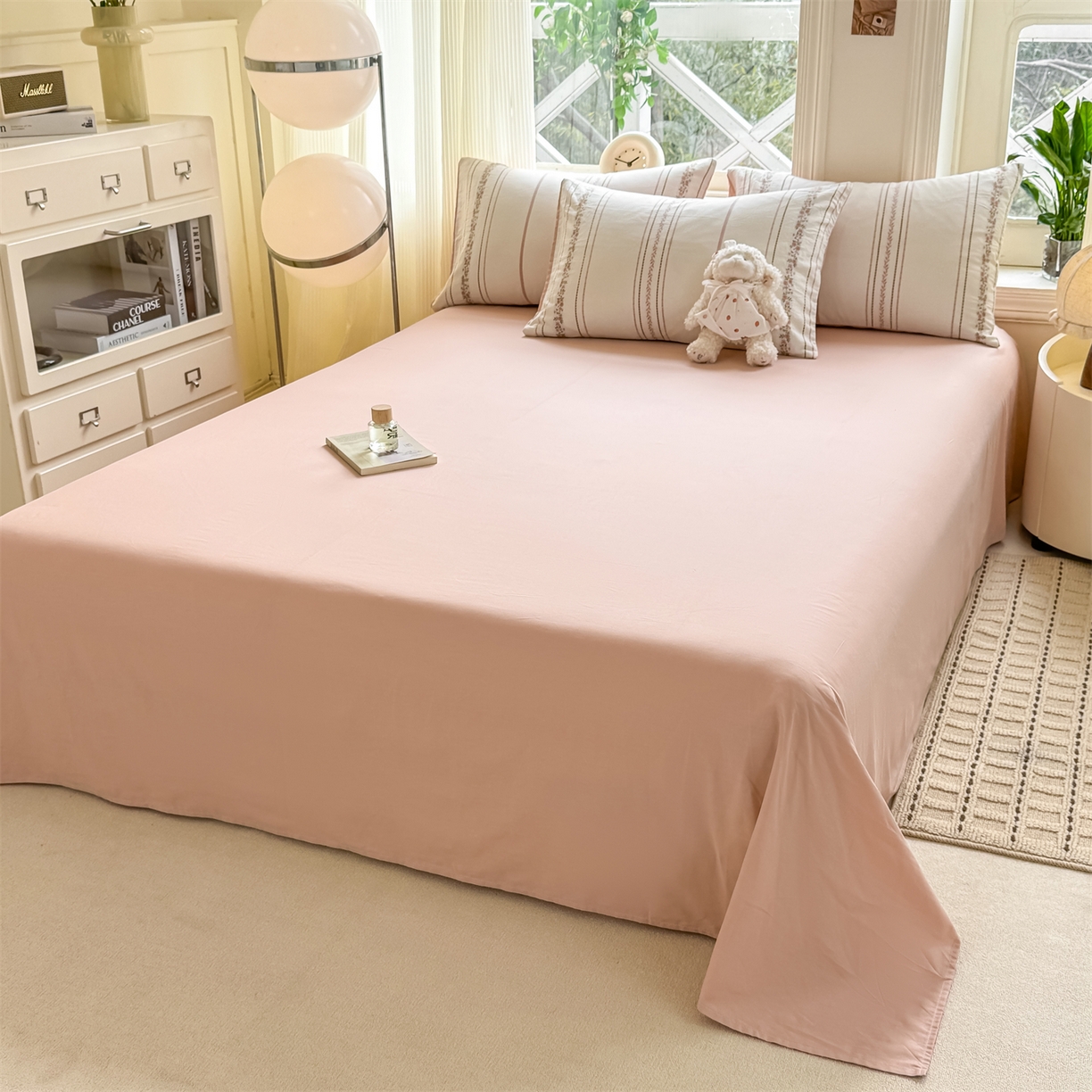 91家纺网 家纺一手货源 找家纺 灰鲸 2026新款A类全棉纯棉色织提花四件套 罗兰-粉