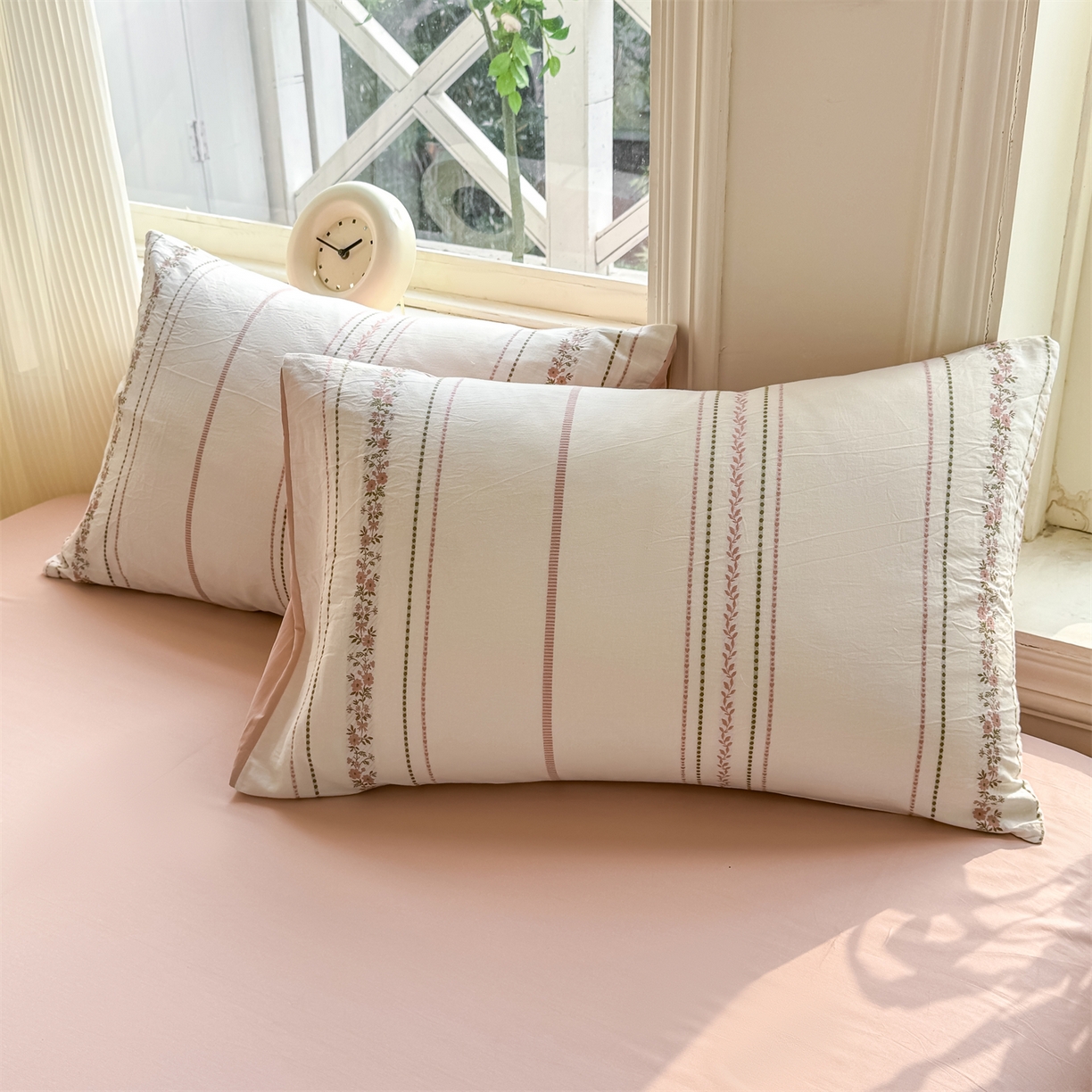 91家纺网 家纺一手货源 找家纺 灰鲸 2026新款A类全棉纯棉色织提花四件套 罗兰-粉