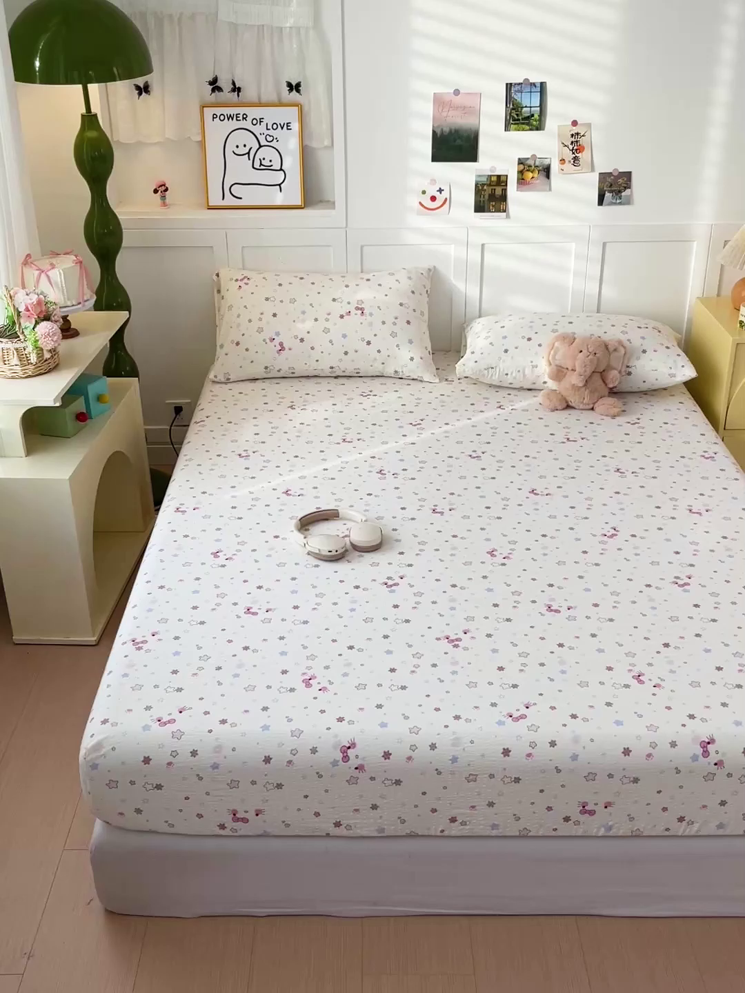 91家纺网 家纺一手货源 找家纺 小桃姐家纺 2025新款超柔印花云感泡芙双层纱床笠单件床笠二三件套 喵星空