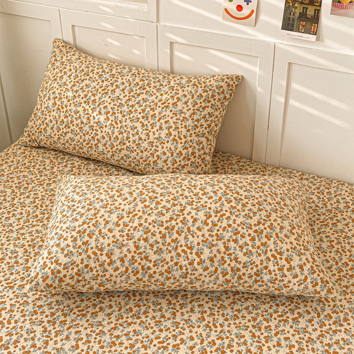 91家纺网 家纺一手货源 找家纺 小桃姐家纺 2025新款超柔印花云感泡芙双层纱床笠单件床笠二三件套 暖橘