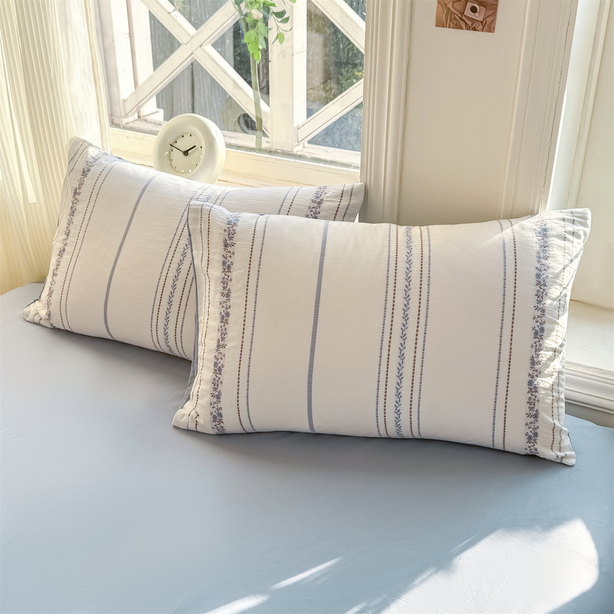 91家纺网 家纺一手货源 找家纺 灰鲸 2026新款A类全棉纯棉色织提花四件套 罗兰-蓝