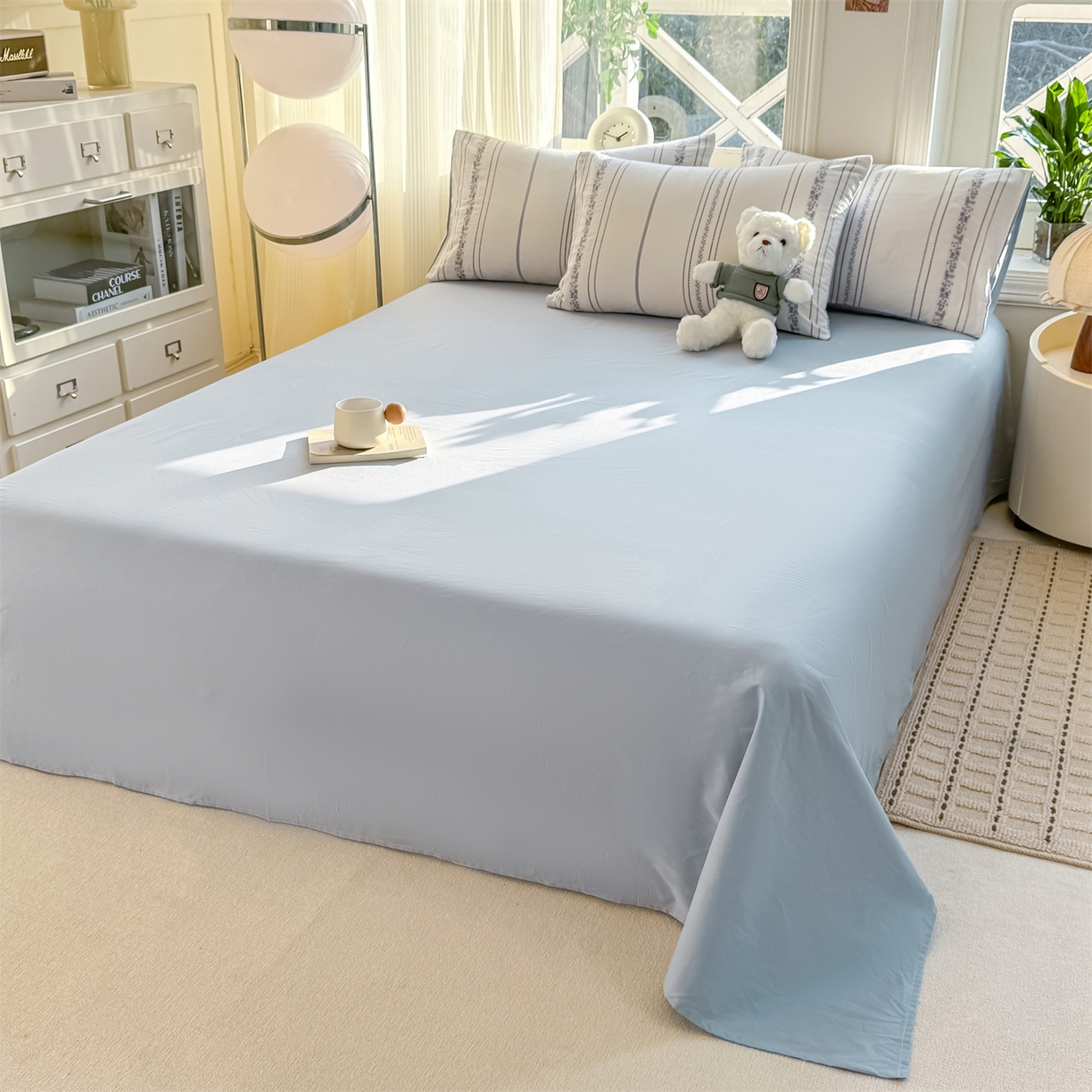 91家纺网 家纺一手货源 找家纺 灰鲸 2026新款A类全棉纯棉色织提花四件套 罗兰-蓝