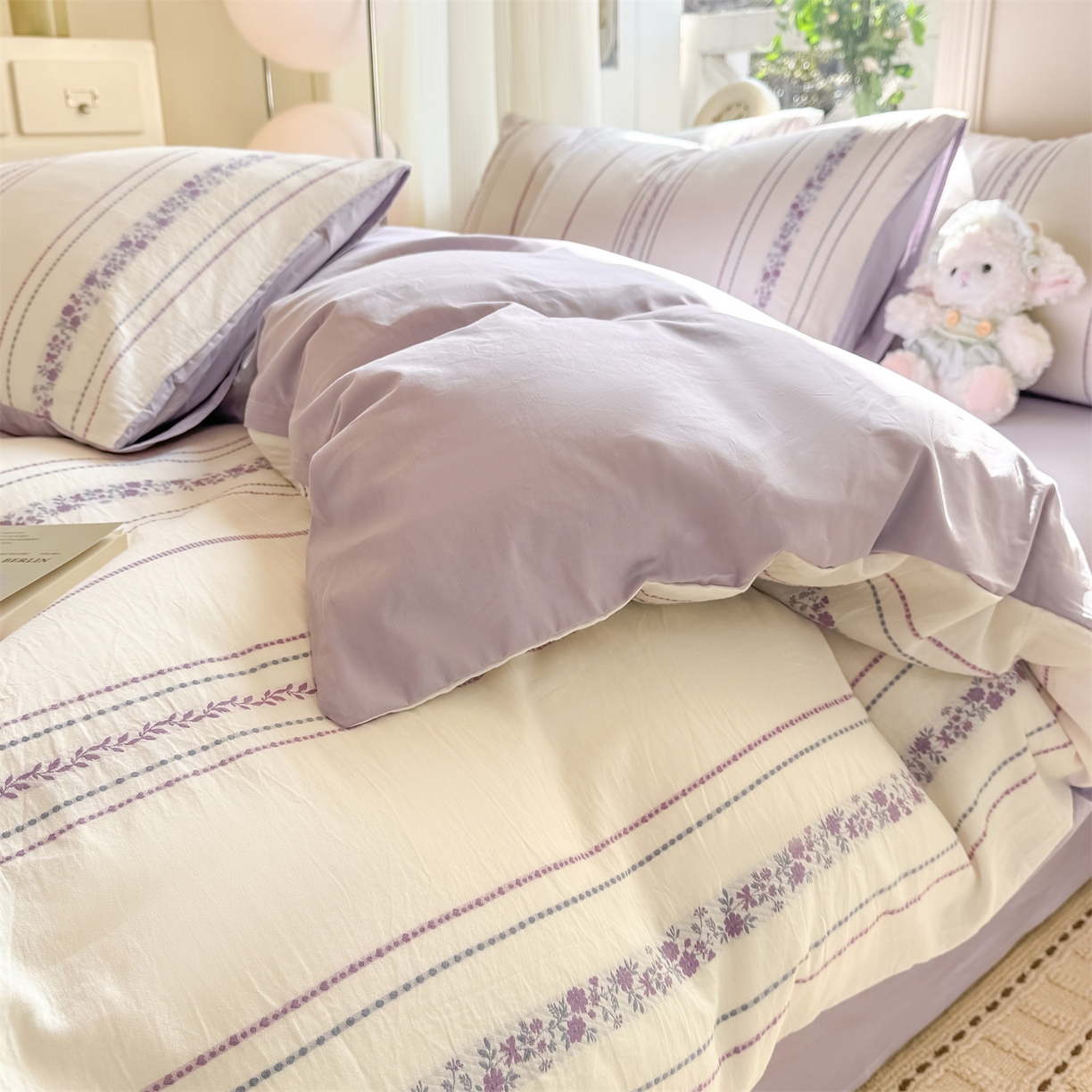 91家纺网 家纺一手货源 找家纺 灰鲸 2026新款A类全棉纯棉色织提花四件套 罗兰-紫