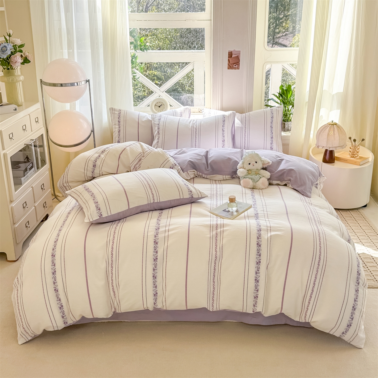 91家纺网 家纺一手货源 找家纺 灰鲸 2026新款A类全棉纯棉色织提花四件套 罗兰-紫